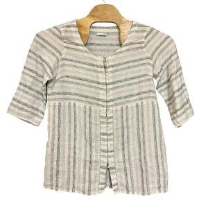 J. Jill Pure Jill Linen White Black Stripe Button Front Tunic Top Womens L (est)